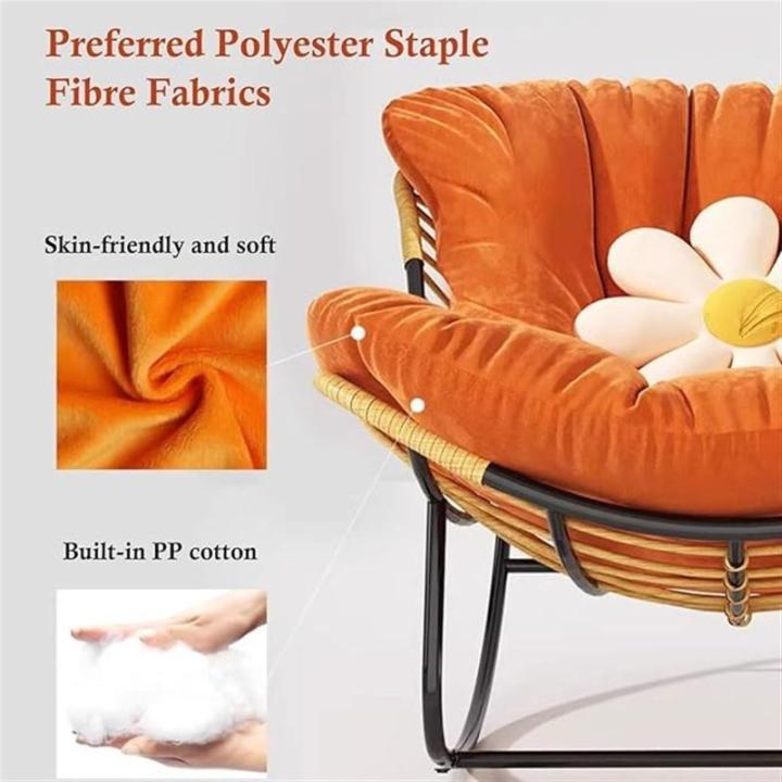 Binnen Buitenschommelstoel met Voetenbank Stoffen Gevoerde Loungestoel For Een Dutje, Stalen Schommelstoel, Comfortabele Accentstoel For Slaapkamer, Woonkamer, Kantoor(Orange,Witho