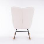 Moderne Wingback Tufted Schommelstoel met Gewatteerde Zitting en Massief Houten Poten Wit