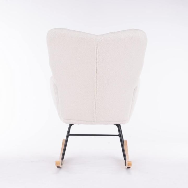 Moderne Wingback Tufted Schommelstoel met Gewatteerde Zitting en Massief Houten Poten Wit