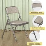 Set van 4 klapstoelen, gestoffeerd, beige-grijs gestreepte klapstoelen met metalen frame, klapstoel van stof, campingstoel, klapstoel, balkon, tuin, stoelen, vouwstoel voor gasten 