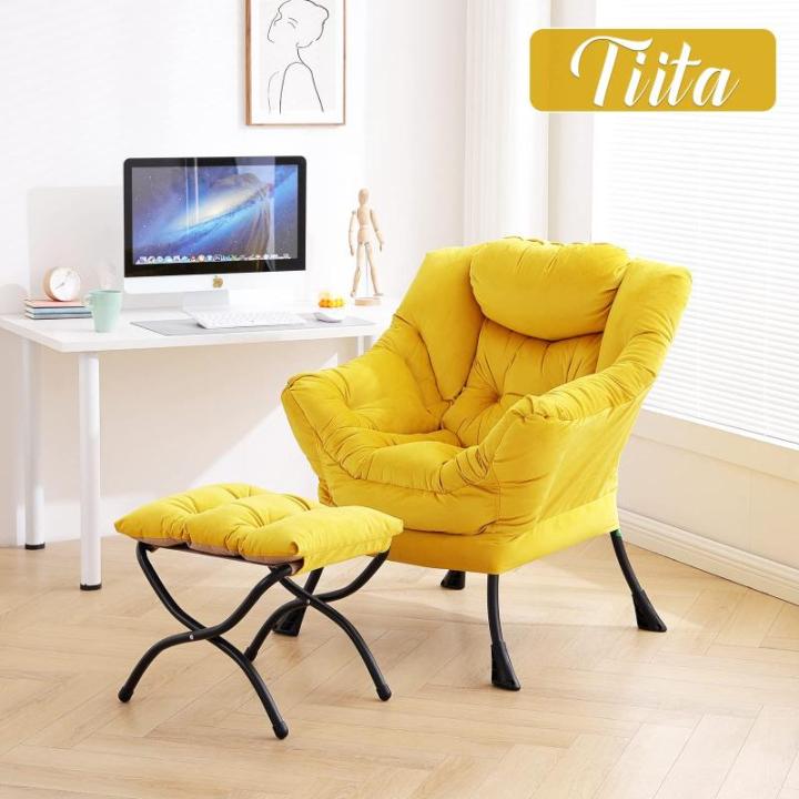 Lazy Chair met voetenbank, moderne grote accentloungestoel, vrijetijdsbank, armstoel met voetenbank voor slaapkamer, woonkamer, tuin, tuin en tuin
