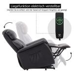 Relaxstoel met opstahulp en ligfunctie 7299, televisiestoel, elektrisch verstelbaar, tv-stoel voor senioren, woonkamer (kunstleer, zwart)