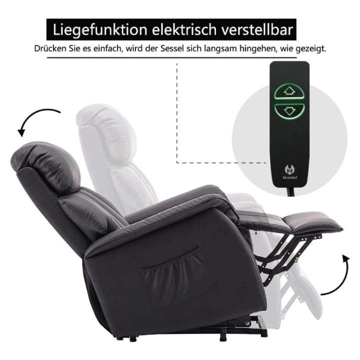 Relaxstoel met opstahulp en ligfunctie 7299, televisiestoel, elektrisch verstelbaar, tv-stoel voor senioren, woonkamer (kunstleer, zwart)