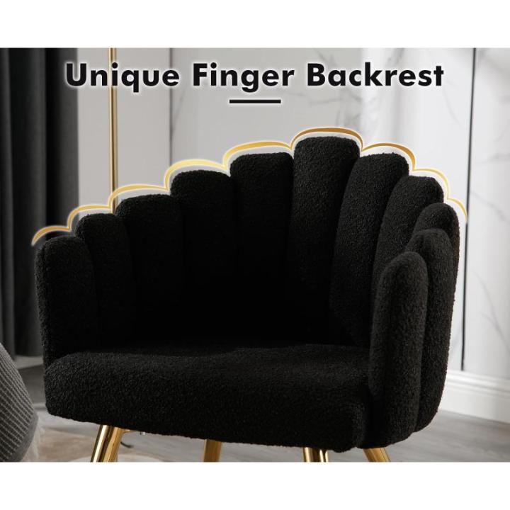 Fauteuils Fauteuil van imitatiebont voor woonkamer gestoffeerde kaptafel voor slaapkamer moderne accentstoel met metalen poten (zwart)