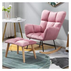 Moderne Roze Schommelstoel Glider met Ottomaanse voor Kinderkamer Hoge Rugleuning en Armleuningen Comfortabele Gestoffeerde Accent Stoel Ideaal voor Woonkamer