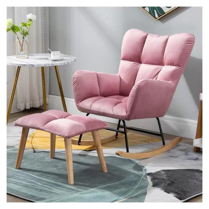 Moderne Roze Schommelstoel Glider met Ottomaanse voor Kinderkamer Hoge Rugleuning en Armleuningen Comfortabele Gestoffeerde Accent Stoel Ideaal voor Woonkamer