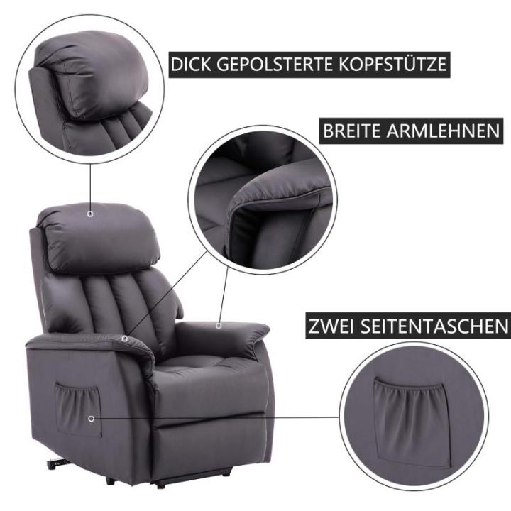 Relaxstoel met opstahulp en ligfunctie 7299, televisiestoel, elektrisch verstelbaar, tv-stoel voor senioren, woonkamer (kunstleer, zwart)