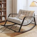 Moderne extra grote patio schommelstoel met hoge rugleuning fauteuil voor woonkamer slaapkamer comfortabele zijstoel met 420 lbs ondersteuning en ijzeren frame (grijs zwart, 92 x 1