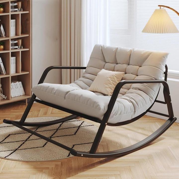 Moderne extra grote patio schommelstoel met hoge rugleuning fauteuil voor woonkamer slaapkamer comfortabele zijstoel met 420 lbs ondersteuning en ijzeren frame (grijs zwart, 92 x 1