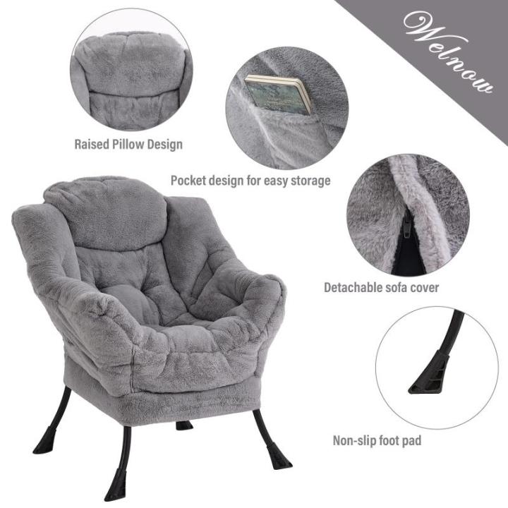 Lazy Chair Moderne lounge-accentstoel met armleuningen en een zijzak, gestoffeerde bankstoelset voor vrije tijd, leesstoel met voetensteun voor kleine ruimtes, hoekstoel