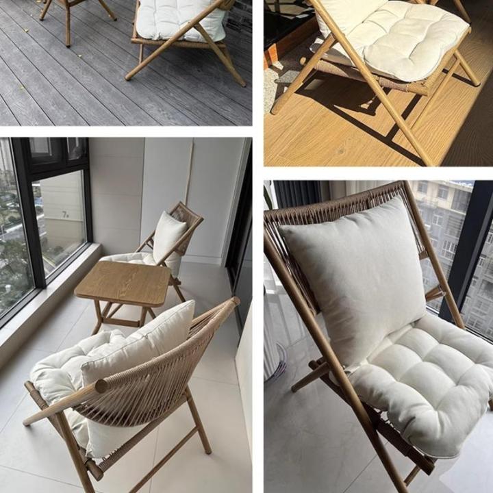 Balkon Kleine Tafel En Stoelen, Vrijetijdsstoelen, Imitatie Houtnerf Opvouwbare Liggende Rotan Stoelen, Patio Tuin Buiten Tafel En Stoelen (Gratis Kussens)(Imitation wood grain col