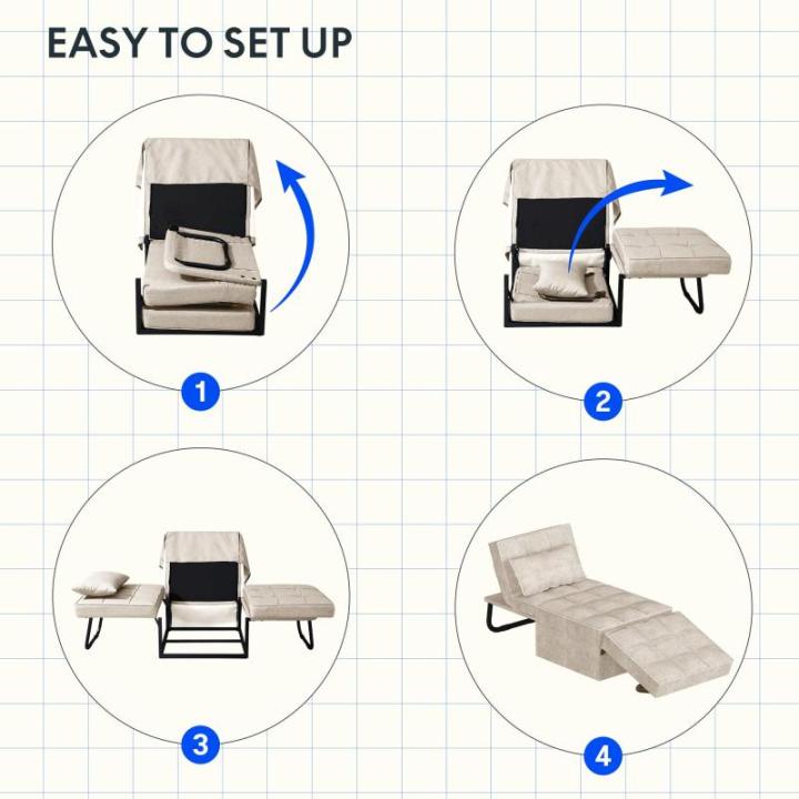 Fauteuil met kruk slaapstoel inklapbaar met bedfunctie met slaapfunctie om te zetten stoel bed uitschuifbare slaapstoel belastbaar tot 300 kg, beige