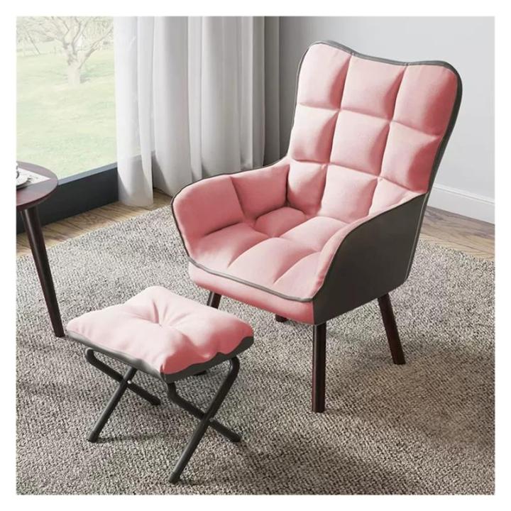 Mid Century Moderne Roze Stof Gestoffeerde Hoge Rug Arm Lounge Stoel Met Massief Houten Benen Accent Lounge Stoel voor Woonkamer Lezen Grootte: met.