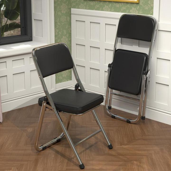 Stabiele klapstoel, zwarte vouwstoel, klapstoel van staal, soft-Skin kunstleer, klapstoel, gevoerd, tot 100 kg belastbaar, campingstoel, klapstoel, balkon, tuin, stoelen, bezoekers