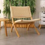 Geweven touw opvouwbare stoel, rotan geweven houten vervaardigde bank relaxfauteuil, woonkamer geweven stoel, opvouwbaar touw geweven(Dark brown)