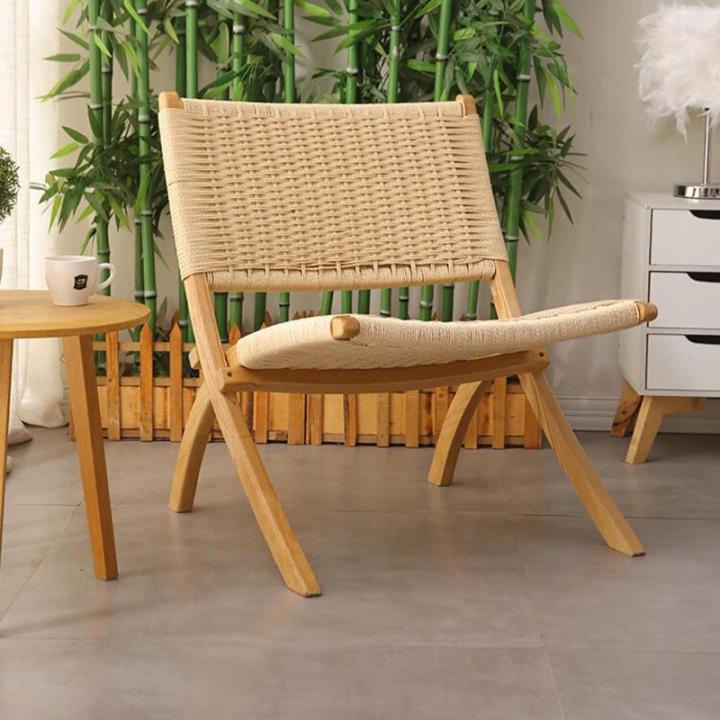 Geweven touw opvouwbare stoel, rotan geweven houten vervaardigde bank relaxfauteuil, woonkamer geweven stoel, opvouwbaar touw geweven(Dark brown)