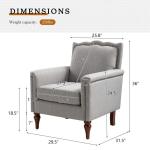 Moderne accentstoel met golvende rugleuning, comfortabele gestoffeerde fauteuil met retro houten poten en spijkerkopversiering voor woonkamer, lichtgrijs