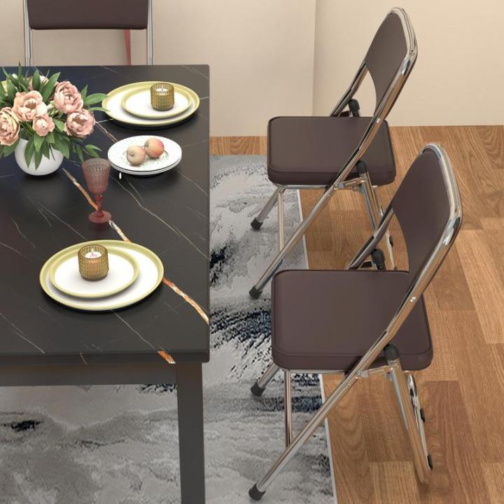Stabiele klapstoel, klapstoel van staal, Soft-Skin kunstleer, klapstoel, gevoerd, tot 100 kg belastbaar, campingstoel, klapstoel, balkon, tuin, stoelen, bezoekersstoel, chocoladebr
