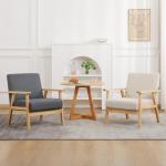 Set van 2 gestoffeerde stoelen van cocktailkuipstoel, enkele bank, elegante retro stoel, massief houten structuur voor woonkamerontvangst slaapkamer (grijs, 2)