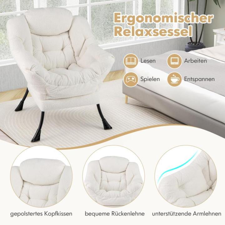 Fauteuil, gestoffeerd, relaxstoel met armleuningen en zijzak, loungestoel, televisiestoel, oorfauteuil voor woonkamer, slaapkamer, kantoor (beige)