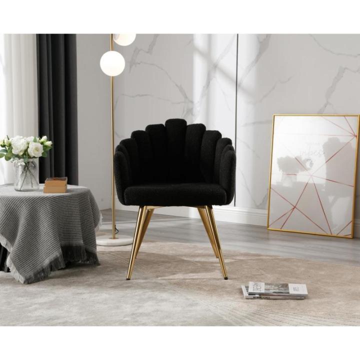 Fauteuils Fauteuil van imitatiebont voor woonkamer gestoffeerde kaptafel voor slaapkamer moderne accentstoel met metalen poten (zwart)