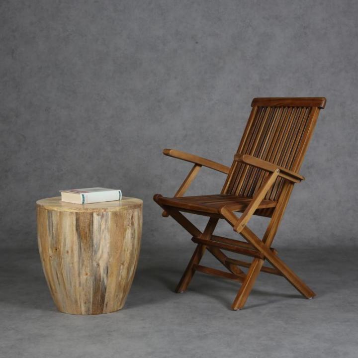 Houten klapstoel Eliano met armleuningen, retrostoel van massief hout, brede en stabiele armleuning, voor tuin, terras, keuken, lounge, eetkamer, AL1000