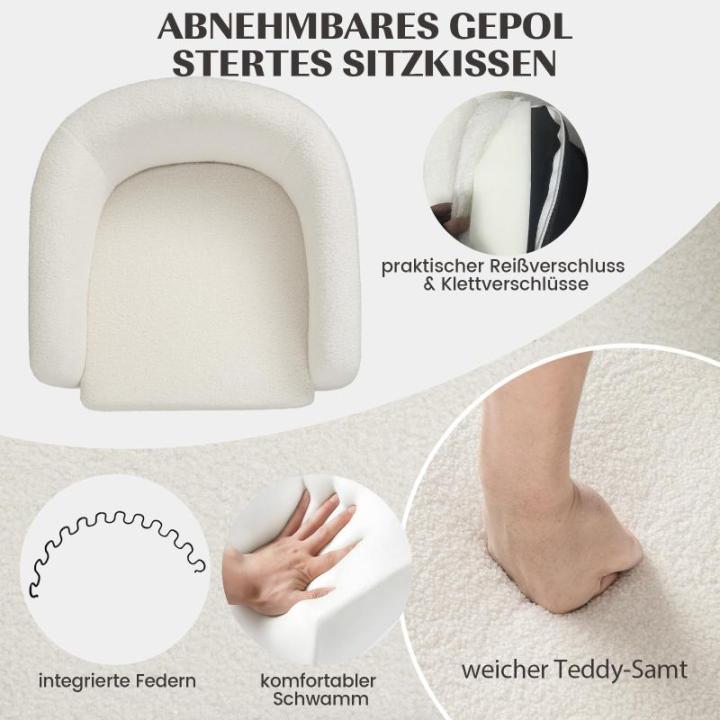 Fauteuil met voetenbank, gevoerde clubstoel met massief houten frame en antislip vilten kussens, accentstoel, relaxstoel voor woonkamer, slaapkamer (beige)