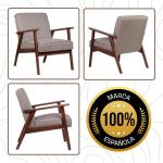 Fauteuil Roma, vuilafstotend, in Scandinavische stijl, woonkamerstoel, massief hout, slaapstoel (grijs/walnoot)