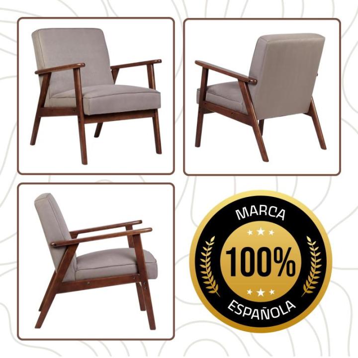 Fauteuil Roma, vuilafstotend, in Scandinavische stijl, woonkamerstoel, massief hout, slaapstoel (beige/walnoothout)