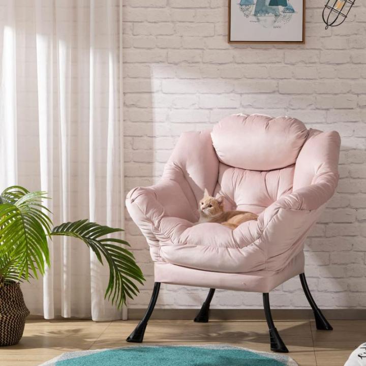 Relax Fauteuil Woonkamer Stoel Slaapkamer Stoel Lounge Stoel met Armleuningen Leesstoel Accentstoel met Stalen Frame, Lichtroze