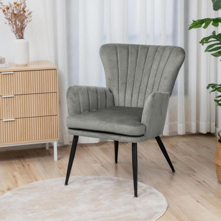 Sansa Fauteuil, corduroy, leesstoel, moderne gestoffeerde stoel met armleuning, loungestoel, grijs
