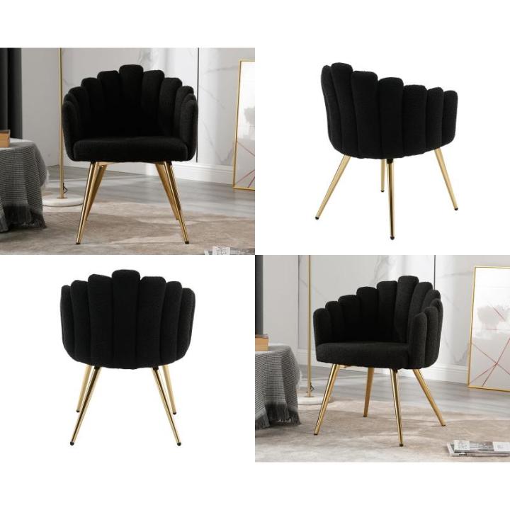 Fauteuils Fauteuil van imitatiebont voor woonkamer gestoffeerde kaptafel voor slaapkamer moderne accentstoel met metalen poten (zwart)