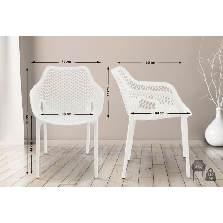 Stoel Air XL, stapelbare terrasstoel, comfort en design, ideaal voor tuin en balkon, uv-bestendig en weerbestendig, kleur: wit