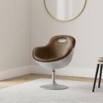 Vintage lederen schelpstoel, retro design lounge draaistoel, aluminium noppen, bruin 703