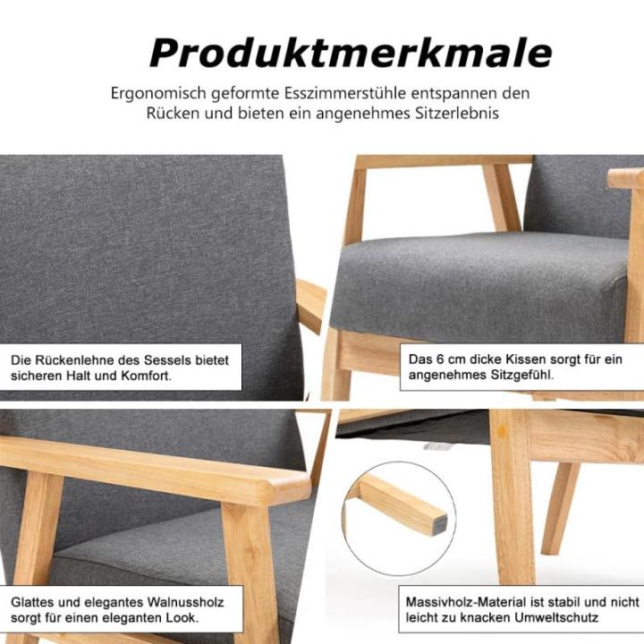 Set van 2 gestoffeerde stoelen van cocktailkuipstoel, enkele bank, elegante retro stoel, massief houten structuur voor woonkamerontvangst slaapkamer (grijs, 2)
