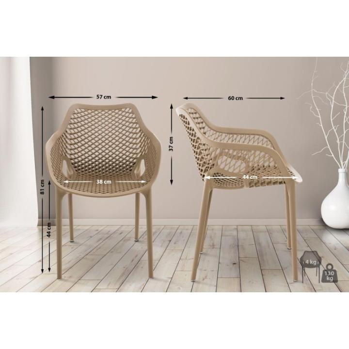 Stoel Air XL, stapelbare terrasstoel, comfort en design, ideaal voor tuin en balkon, uv-bestendig en weerbestendig, kleur: modder
