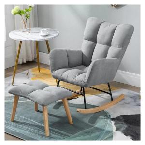 Moderne schommelstoel zweefvliegtuig met Ottomaanse voor kinderkamer hoge rugleuning en armleuningen grijs 2