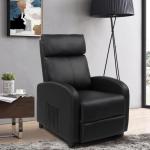 Televisiestoel, elektrische massagestoel, relaxstoel, tv-stoel met ligfunctie, ruststoel, leer (zwart)