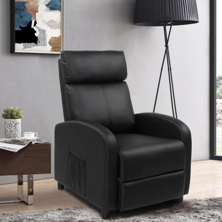 Televisiestoel, elektrische massagestoel, relaxstoel, tv-stoel met ligfunctie, ruststoel, leer (zwart)