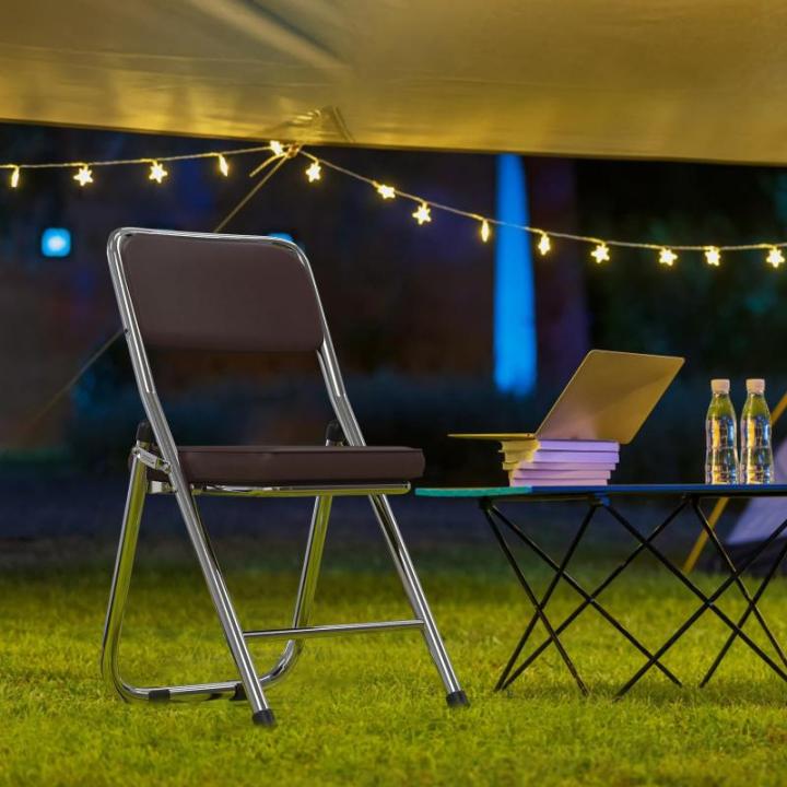 Stabiele klapstoel, klapstoel van staal, Soft-Skin kunstleer, klapstoel, gevoerd, tot 100 kg belastbaar, campingstoel, klapstoel, balkon, tuin, stoelen, bezoekersstoel, chocoladebr