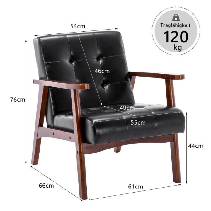 Retro houten stoel, stoel, stoel, woonkamer, loungestoel, gestoffeerde stoel met armleuningen, retro stoel, middeleeuws houten frame, designstoel van kunstleer en eiken, geschikt v