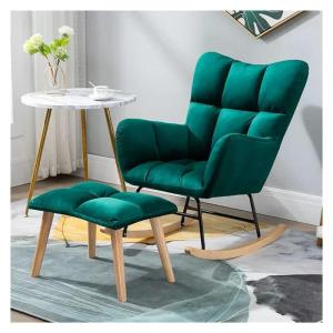 Moderne schommelstoel zweefvliegtuig met Ottomaanse voor kinderkamer comfortabele hoge rugleuning en armleuningen gestoffeerde accentstoel voor woonkamer groen