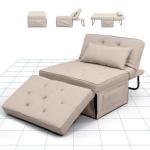 Fauteuil met kruk, slaapstoel, inklapbaar met bedfunctie, met slaapfunctie, om te zetten stoel, bed, uitschuifbare slaapstoel, belastbaar tot 300 kg, beige, 91 x 69 x 35 cm