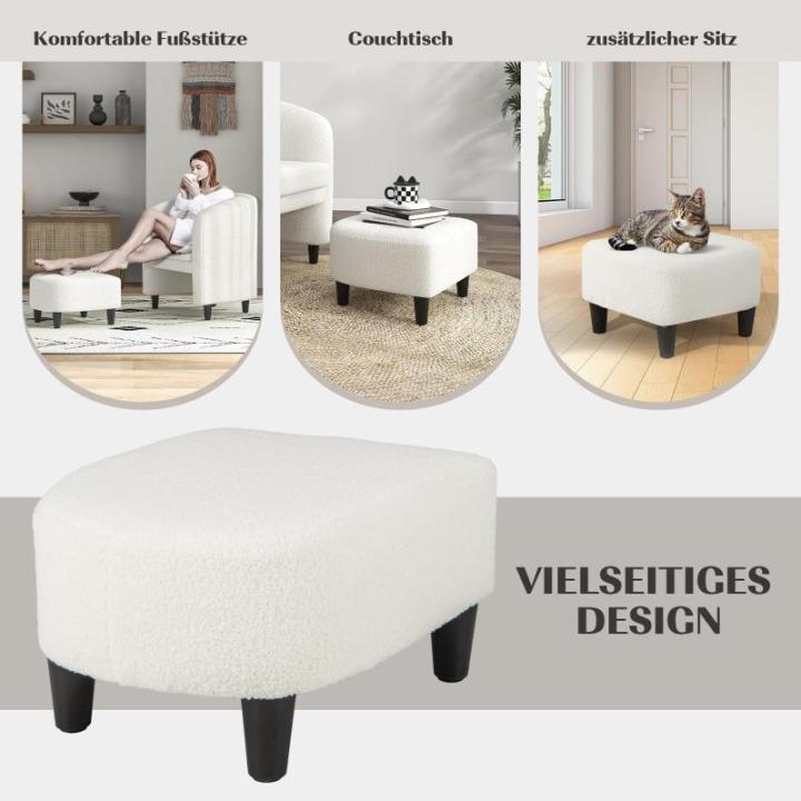 Fauteuil met voetenbank, gevoerde clubstoel met massief houten frame en antislip vilten kussens, accentstoel, relaxstoel voor woonkamer, slaapkamer (beige)