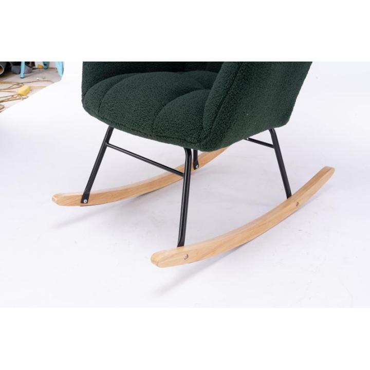 Moderne Tufted Wingback Schommelstoel met Gewatteerde Zitting en Massief Houten Benen voor Woonkamer Slaapkamer Nursery Groen