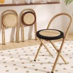 Opvouwbare stoel, rugleuning thuis rotan eettafel en stoelen, thuis eetkamerstoel, opvouwbaar, krukken for buiten(Light Wood)