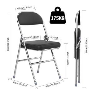 Klapstoel, gevoerde draagbare klapstoelen, metalen frame van staal, 150 kg draagkracht, klapstoel, kunstleer, zwart, bureaustoel voor feestjes, bruiloften, picknicks, campingstoele