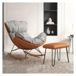 Fauteuil SchommelstoelGlider Mid-Century Moderne gestoffeerde fauteuil Schommelstoel met poef voor woonkamer, schommelstoel met massief houten poten (Kleur: Grijs-3)