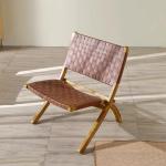 Geweven touw opvouwbare stoel, rotan geweven houten vervaardigde bank relaxfauteuil, woonkamer geweven stoel, opvouwbaar touw geweven(Dark brown)