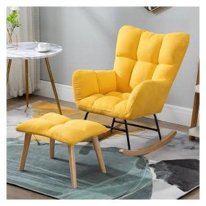 Moderne gele schommelstoel met Ottomaanse comfortabele gestoffeerde zweefstoel voor kinderkamer en woonkamer hoge rugleuning en armleuningen stijlvolle accentstoel